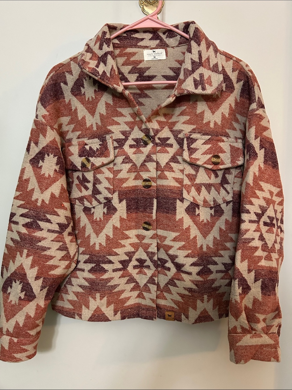 Simply Southern Aztec Utility Shacket Jacket - Rust & Cream